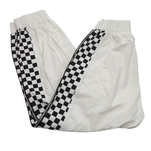 12th Tribe Pants - 12th Tribe‎  S/M Tall Women's White Black Checkered Side Zip Track Joggers